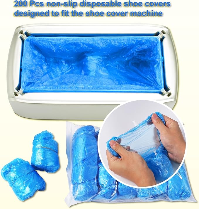 LYSHIYI Shoe Cover Dispenser with 200pcs Disposable Shoe Covers, Automatic Shoe Cover Machine Fits shoes up to Men's size 12, Suitable for Home, Factory, Hospital (Silver)