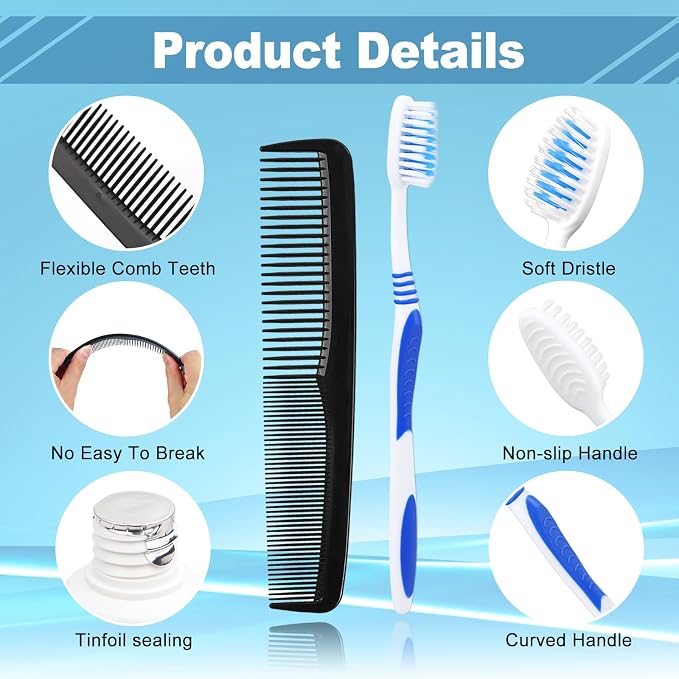 10 Set Travel Toothbrush Kit Bulk,Disposable Toothbrush with Toothpaste Set with Mouthwash,Toothpaste,Cover,Comb,Zip Bag,Floss Picks,Toothbrushes Set for Homeless,Travel