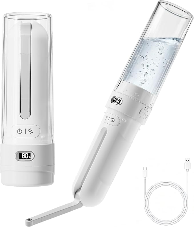 Electric Portable Bidet- Rechargeable Travel Bidet for Women, Postpartum, Hygiene | 3 Pressure Modes, 260 Uses/Charge, IPX7 Waterproof, Foldable & Compact, Standard Bottle Fit, USB-C Charging, White