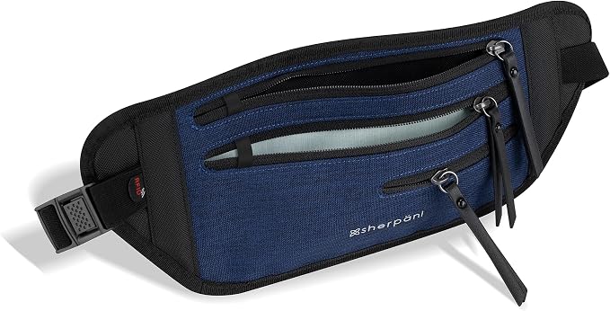 Sherpani Jett, Travel Money Belt, Secure Waist Bag, Slim Passport Holders, Blocking Hidden Wallet Belt Bag, Fanny Pack for Women, Travel Gift, RFID Protection (Indigo Lite)