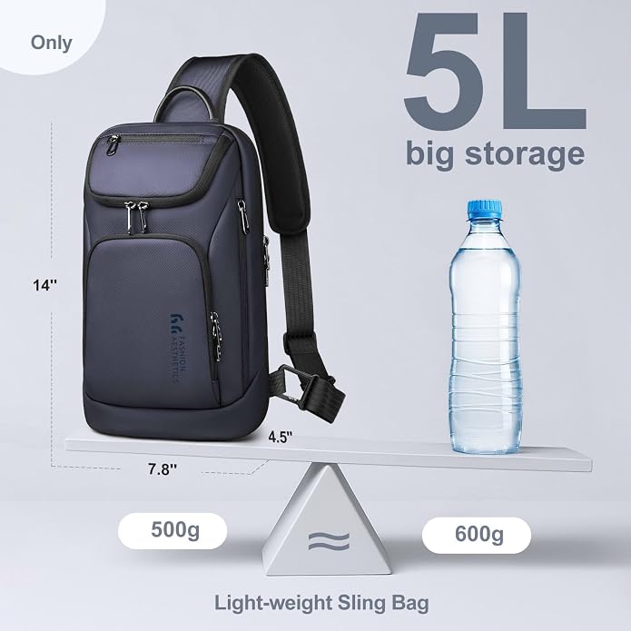hk Sling Bag for Man, Waterproof Utility Crossbody Bag with Anti-theft Pocket for Men