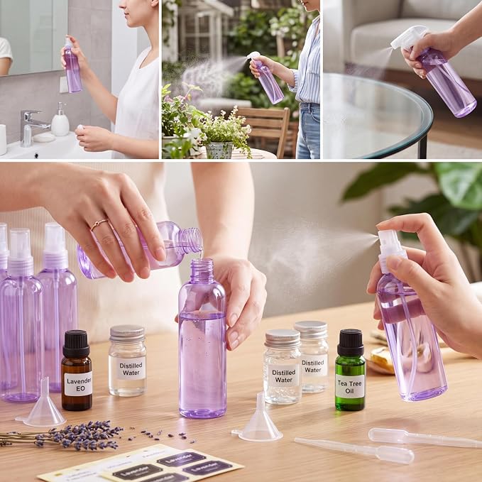 Eccliy 32 Pcs 8 oz Spray Bottles Fine Mist Plastic Spray Bottles Empty Sprayer Hairs Refillable Travel Sprayer with Pump Cap for Cleaning Oils Travel Perfumes (Purple,Clear)