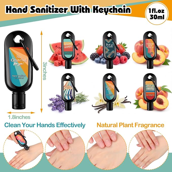 Appreciation Hand Sanitizers Keychain Gift Thank You Mini Travel Size Hand Sanitizer Gel with Keychain Bulk Appreciation Back to School Gift Teacher Nurse Coworker Team Women Employee
