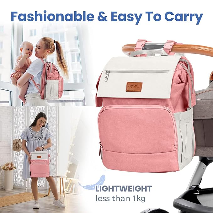 PILLANI Baby Diaper Bag Backpack - Toddler Backpack - Baby Bag for Girls & Boys, Large Waterproof Diaper Backpack - Diaper Bags with Changing Pad, Best Baby Shower Gifts - Stylish Pink Cute Diaper Bag