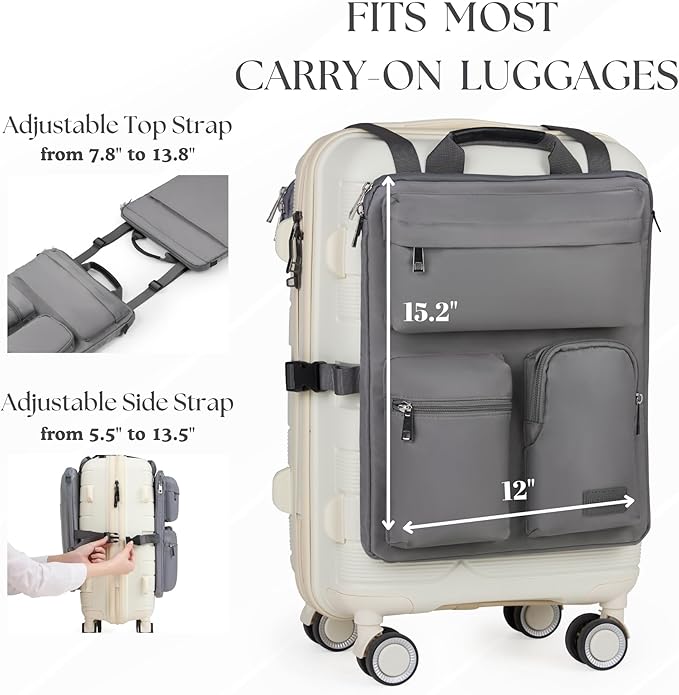 BAREFOOT CARIBOU Over Luggage Organizer for Carry On Bag or Suitcase with Storage Pockets, 16” Laptop Sleeve with Handle, Travel Accessories Bag Slide On Luggage Harness with Adjustable Straps (Grey)