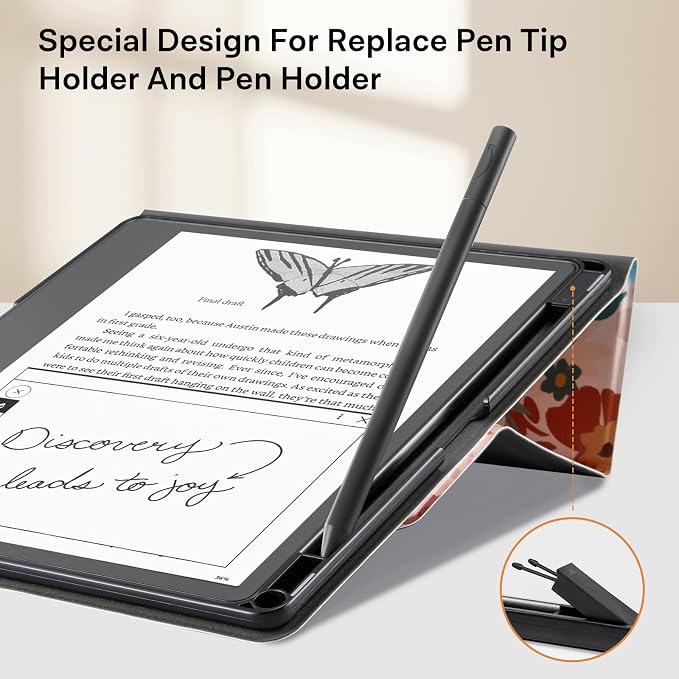 CoBak Stand Case for Kindle Scribe - Premium Folio Leather Cover with Pen Holder, Auto Sleep/Wake - Compatible with 10.2 Inch Kindle Scribe (2022/2024 Release)