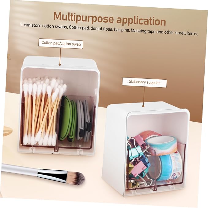 Healifty 4pcs Desktop Cotton Swab Dispenser Makeup Remover Cotton Balls Holder Lid 2-compartments Storage Box