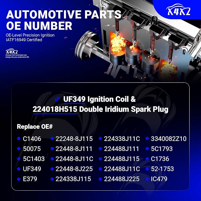 UF349 Ignition Coil & 224018H515 Double Iridium Spark Plug For Nissan Altima Maxima Murano Frontier Quest XTERRA Pathfinder NV1500 NV2500 NV3500/Infiniti l35 QX4/Suzuki Equator V6 Replaces #C1406