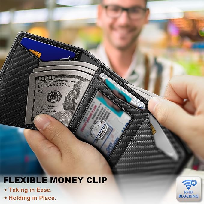 BULLIANT Men Wallet Leather Wallet Card Holders Money Clip for Men 10Cards-Magnetic Flip on Metal Case