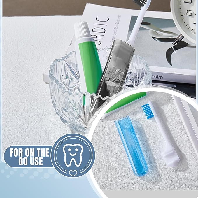 Patelai 2 Pieces Travel Toothbrush Set, Travel Size Toiletries, Soft Bristle Mini Foldable Tooth Brush with Case, Individually Wrapped Small Portable Toothbrush for Camping Home (Classic Color)