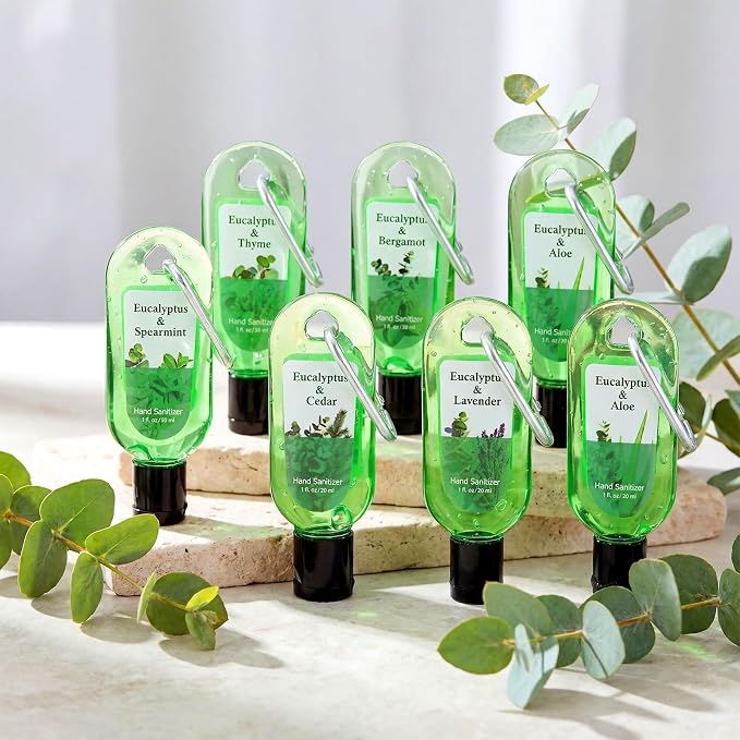 24 Packs Eucalyptus Hand Sanitizer with Keychains Scented Hand Sanitizer Gel 1 oz Travel Size Pocket with Carabiner Clip Eucalyptus Gel for Purse Backpack Adult Office Nurse