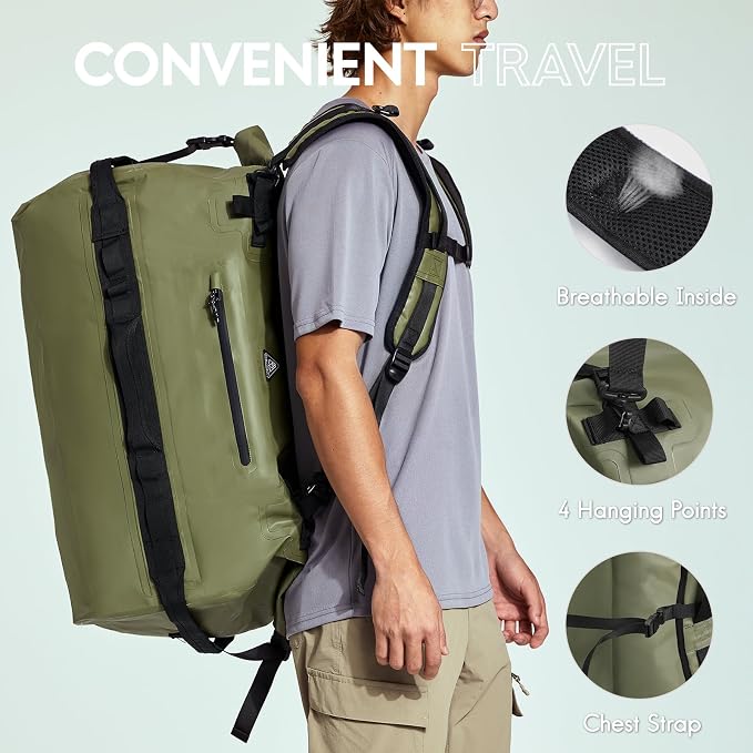 Haimont IPX7 Waterproof Roll-Top Dry Duffel Backpack | 60L/90L Sizes, 500D Tarpaulin, Welded Seams, Mesh Pockets, Boating & Kayaking