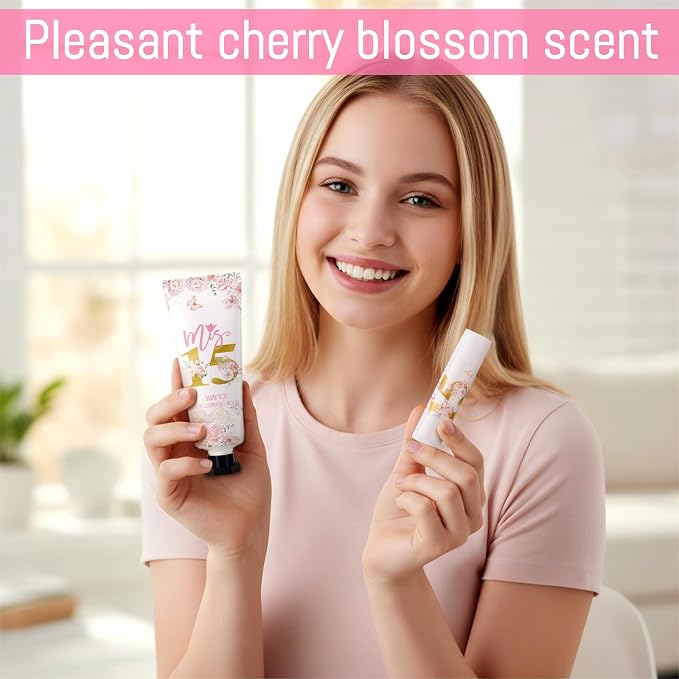 Leelosp 100 Pcs/50 Sets Quinceanera Party Favor Gifts for Guests 15th Thank You Gifts Girl Pink Hand Cream and Lip Balm Sweet 15th Birthday Party Favors for Guests