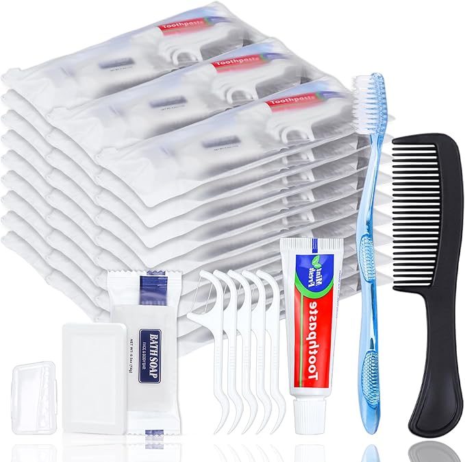 50 Sets Personal Hygiene Kit Basic Toiletry Kits Homeless Supplies Bulk Bundle with Bulk Hotel Amenities Kit, Include Cotton Pads, Cotton Swabs, Nail File (Paper Sticks)