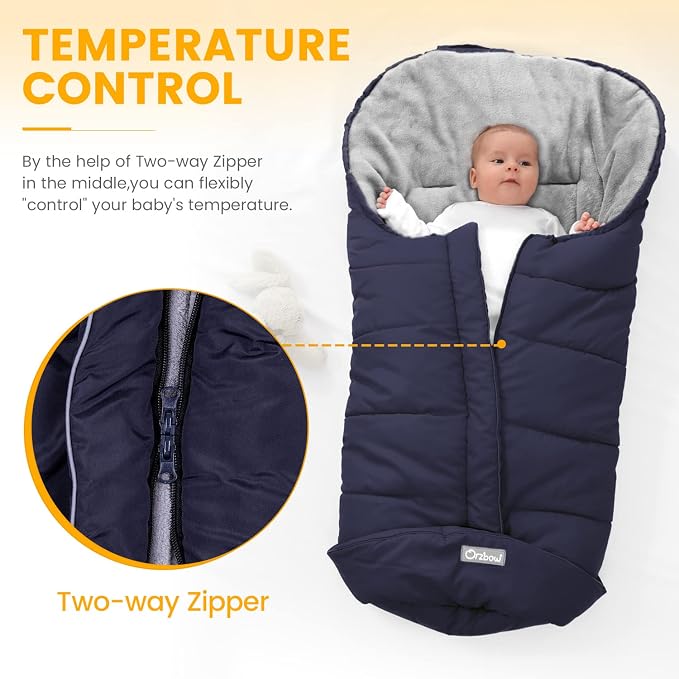 Orzbow Stroller Footmuff Universal - Weather-Proof Bunting Bag for Toddler, Warm Fleece Sleeping Bag for Cold Weather, Easily Attaches to Most Strollers, Baby Boys Girls Winter Essentials, Blue
