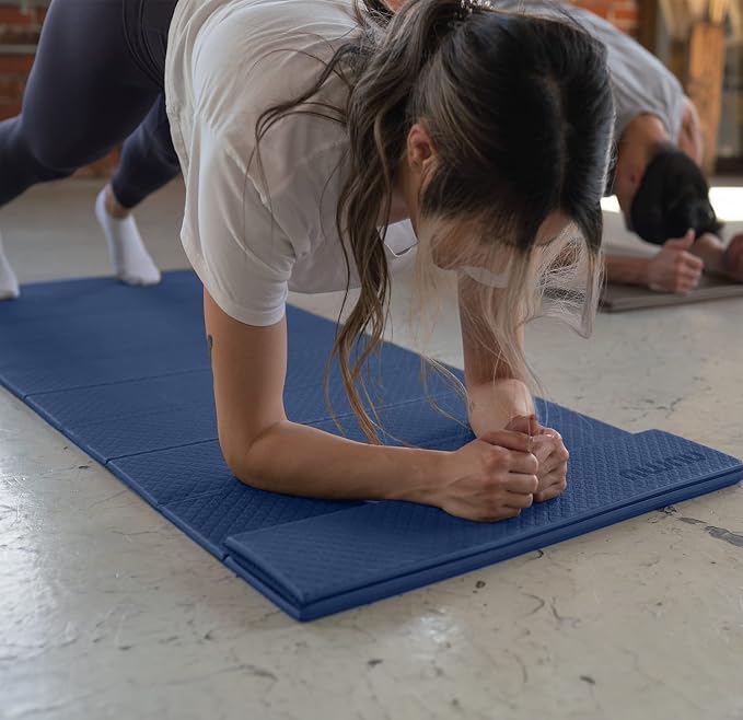 Numu Foldable Yoga Mat with Yoga Carrying Strap - Nonslip, Lightweight, and Portable 1/4” Inch Thick Workout Exercise Mat - Perfect for Easy Storage and Travel