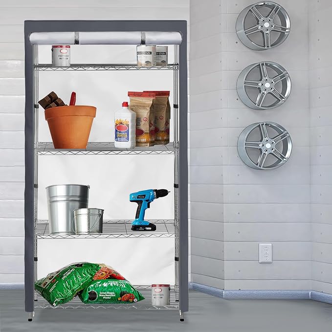 Waterproof Shelf Cover,600D Heavy Duty Dustproof Storage Wire Rack Covers,Outdoor Shelving Covers for Wire Shelves with Zipper 60''x24''x72'',Grey