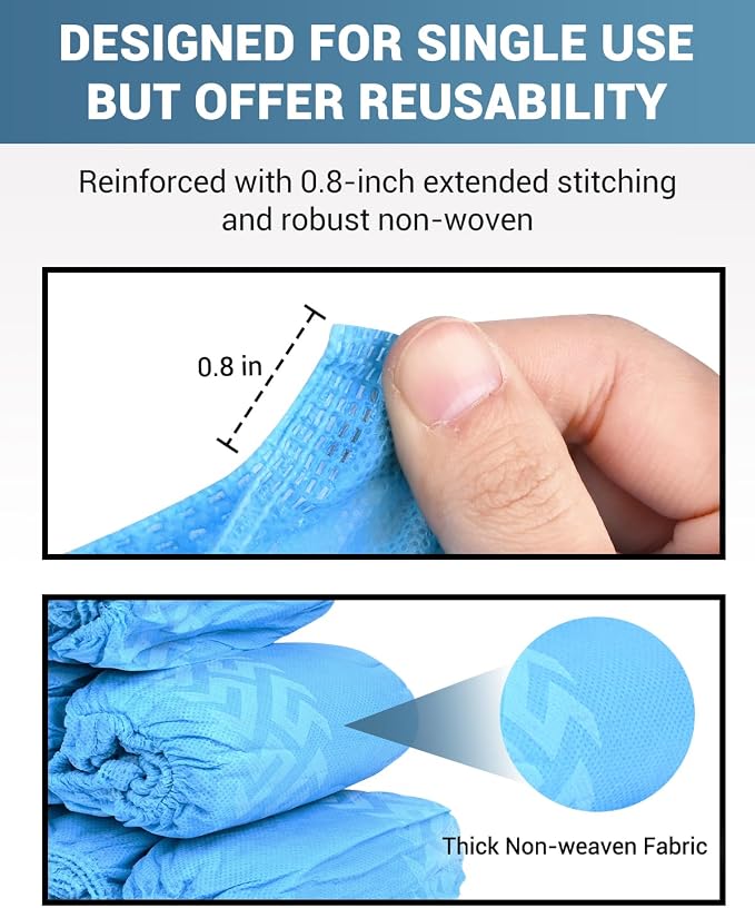 Buself X-Large 200 Count Shoe Covers Disposable Non-Slip, Premium Cloth Boot Covers, Slip-resistant, Durable, Breathable, Non-toxic, Recyclable, Stretchable Fits Up to Size 13 US Men - Blue