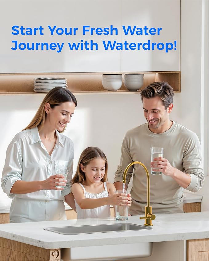 Waterdrop G2FCT-Gold Drinking Water Faucet, Reverse Osmosis Faucet, Water Filter Faucet for Kitchen Bar Sink, Single Handle, Easy to Install, Lead-Free, Stainless Steel, Brushed Gold