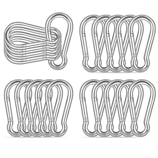 20PCS M6 Heavy Duty Carabiner Clip, 2.36Inch Snap Hook Quick Link Small Carabiner Clips,Spring Link Buckle for Fishing Camping Hammock Dog Leashes-260LBS Holding Capacity (Silver)