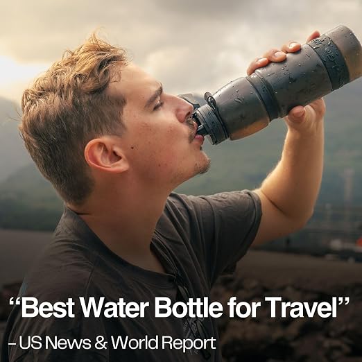 Water-to-Go Water Filter Bottle for International Travel -One Liter Filtered Water Bottle for Portable Purification - Eco-Friendly Bioplastic, New Leak-Proof Lid, Filters Viruses