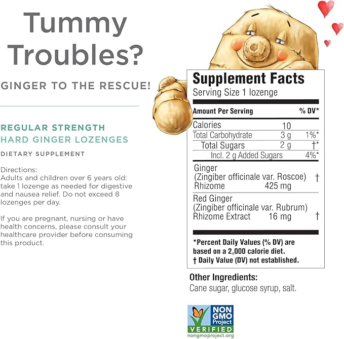 The Ginger People Ginger Rescue Digestive Wellness Lozenges (Hard) | Regular Strength - 425mg | Morning Sickness, Nausea, Upset Stomach, Mild Gas & Indigestion, 30 Count (Pack of 2)