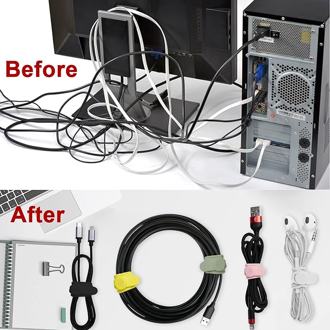 50Pcs Silicone Cable Ties Cord Organizer for Bundling Earphone, Phone Charger, Computer Cords, Reusable Cable Ties Wire Organizer in Home,Office,Kitchen,School (5 Colors)