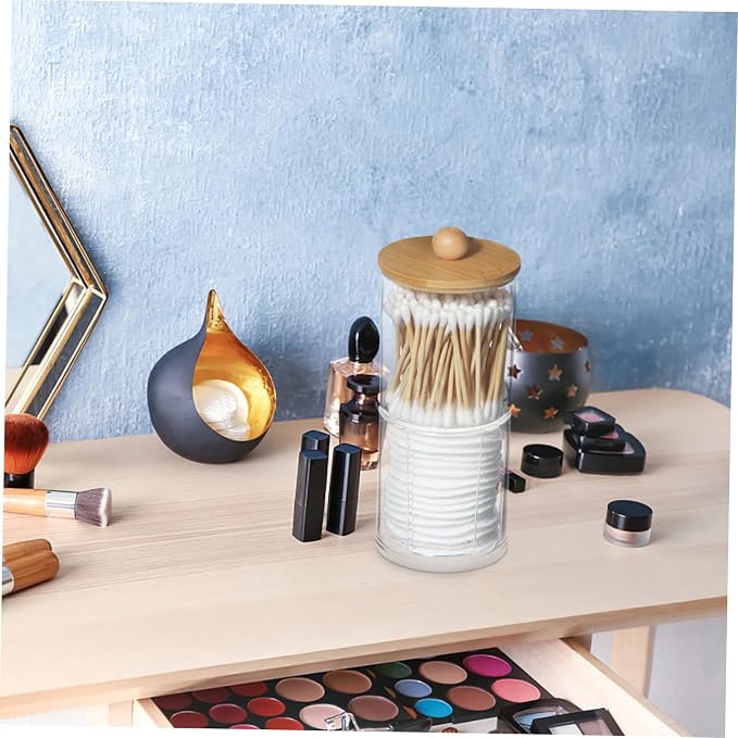 4pcs Cotton Pad Organizer Stackable Design Portable Round Storage Jar for Makeup Cotton Pads and Stylish Bathroom and Vanity Decor for Efficient Organization