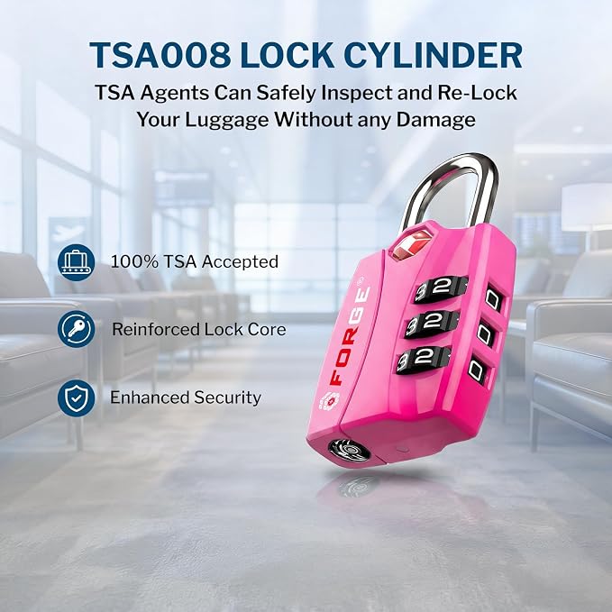Forge Open Alert TSA Approved Luggage Locks - 3 Digit Combination, Easy Read Dials, Zinc Alloy Body - Ideal Travel Lock for Luggage, Suitcases, Bags & Toolboxes (4 Color Locks #2)
