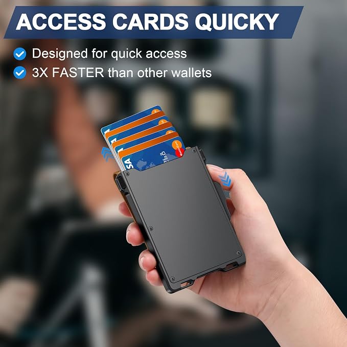 GHUKY Wallet for Men, Minimalist Slim Mens Wallet with Money Clip, RFID Blocking Smart Pop Up Card Wallet with ID Window, Compact Bifold Wallet,Metal Aluminum Credit Card Holder