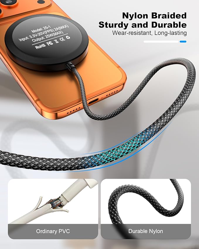 ZBF 25W Magnetic Wireless Charging Pad | USB-C for iPhone Samsung | Ultra-thin Strong Magnet,Fast Charging For Desk/Travel/Bedside/Office,Works with iPhone 17-12 & Samsung S26/S25,MagSafe