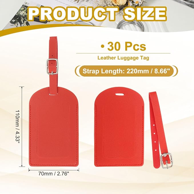 PATIKIL Leather Luggage Tag, 30 Pcs Luggage Tags Pu Bag Tags for Suitcases Airplane Travel Essentials, Red