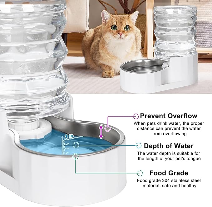RIZZARI 5L Stainless Steel Gravity Cat Water Bowl Dispenser | BPA-Free Materials,Fresh Water Every Day,Smooth Water Flow,Detachable Components,Suitable for Indoor Use