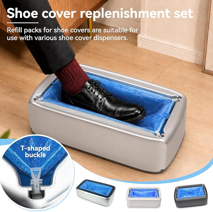 200pcs Plastic Shoe Covers Disposable with T-Buckle, Shoes Cover Refill for Automatic Machine, Universal Cover Shoes Suitable for Any Dispenser