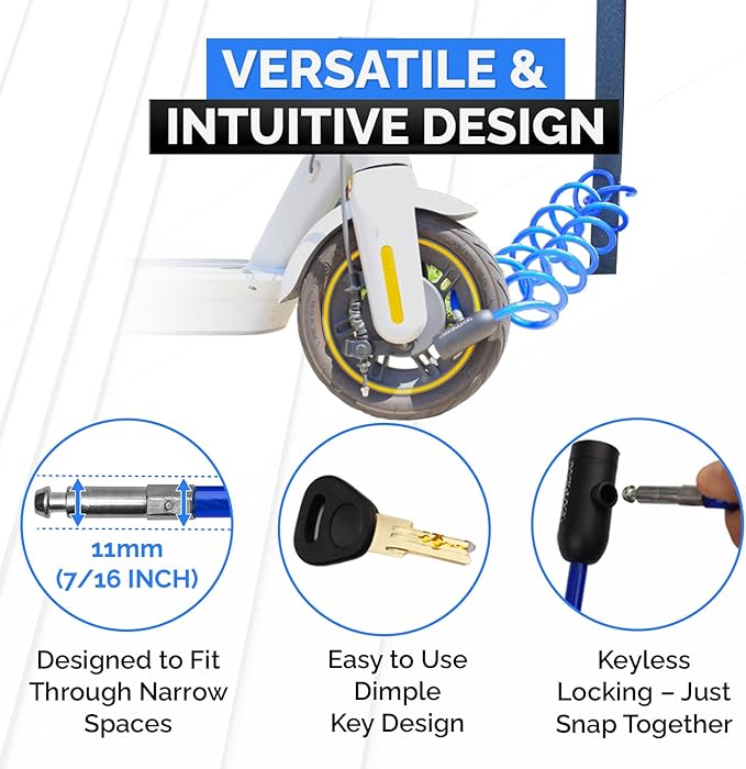 DocksLocks Coiled Security Cable with Key Lock (5’, 10’, 15’, 20’ or 25’ Lengths), Weatherproof Multi-Purpose Anti-Theft Protection for Kayaks, Bikes, Paddleboards, Scooters, Equipment and More 10ft