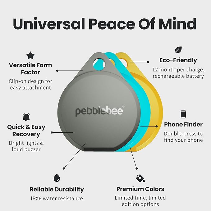 Pebblebee Clip 5 | Rechargeable Bluetooth Tracker Tag for Keys | Alternative to Air Tag & Android Trackers | 130 dB Siren, Bright LED Strobe, 12-Month Battery, Alert Safety Mode | Creamsicle Crush