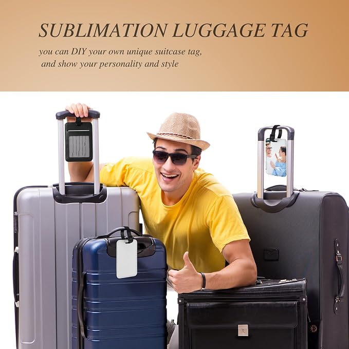 Frienda 32 Pieces Sublimation Luggage Tags Bulk PU Leather Name Label Blank Suitcase Heat Transfer Bag Card Business ID Card Holder Travel ID Tags for DIY Travel Suitcase Sports Bags Holder