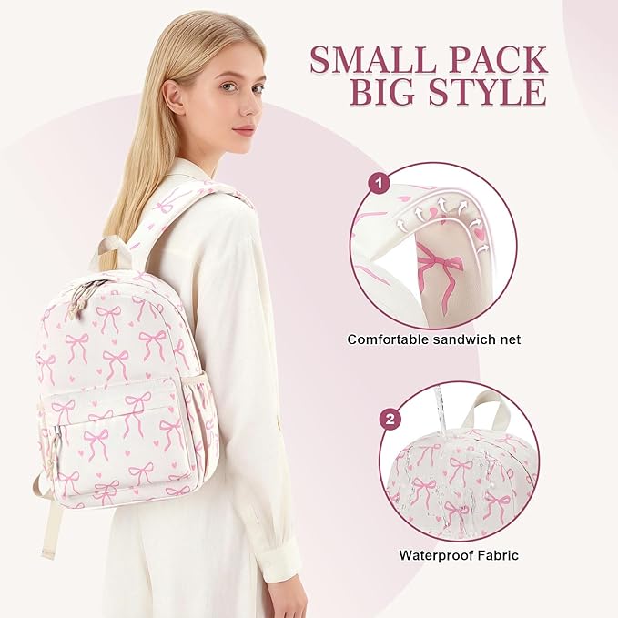LOIDOU Mini Backpack for Women, 12" Bow Tie Cute Small Backpack for Girls Daily, Lightweight Daypack for Traveling, Casual Bookbag for Kids