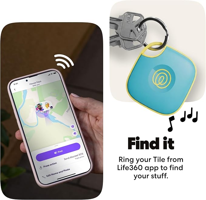 Tile by Life360 Mate Bluetooth Tracker, Keys Finder and Item Locator for Keys, Bags and More. Phone Finder. Both iOS and Android Compatible. 1-Pack (Aqua Lemon)