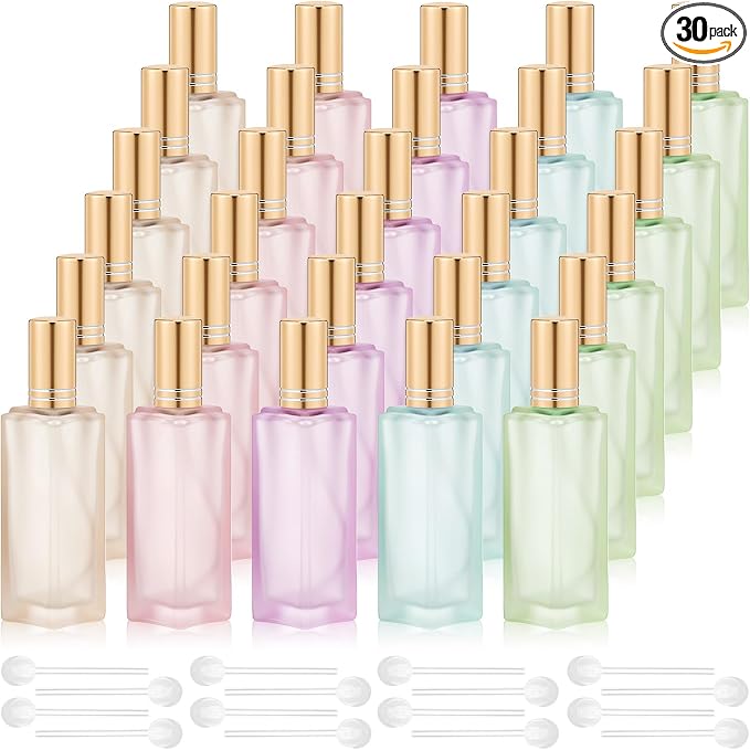 Domensi 30 Pcs 10/15/20/30 ml Perfume Travel Refillable Glass Bottles Spray Bottle Perfume Atomizer for Cologne Dispenser Leak-proof Fragrance Bottles Atomizer Pump Kit (30 ml,Folral Color)