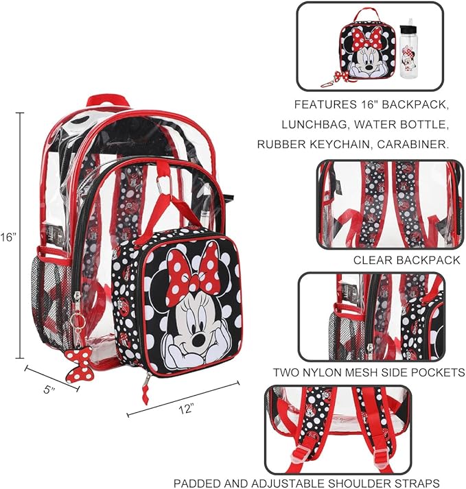 Disney Minnie Mouse 5-Piece Backpack & Lunchbox Set With Water Bottle