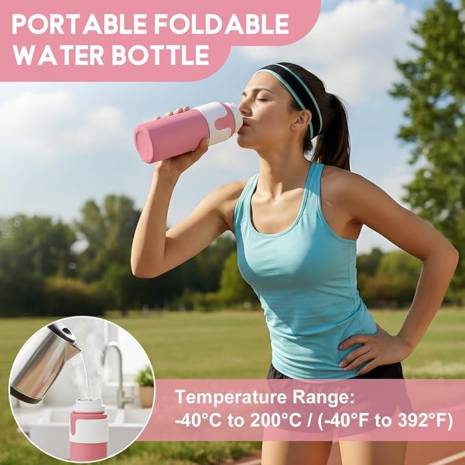 LemonRoad 2 Pcs 26 oz Silicone Collapsible Water Bottle, Portable Foldable Water Bottle Leakproof with Carabiner Reuseable Lightweight for Travel Sports Hiking Camping Cycling Office (Black,Pink)