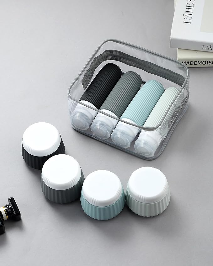 Mrsdry Travel Bottles 8 Pack, TSA Approved 3 oz Toiletries Containers, Leak Proof Silicone Squeezable Essentials Jars with Clear Bag