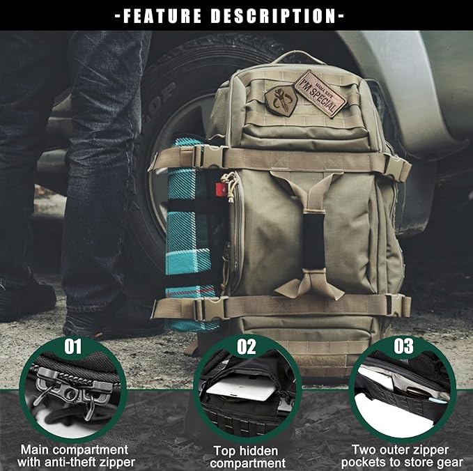 Miramrax Travel Duffle Bag Backpack for Men - Large Tactical Bags Weekender Gym Bag for Overnight Traveling Military Workout Deployment Sports (Coyote, 25L)
