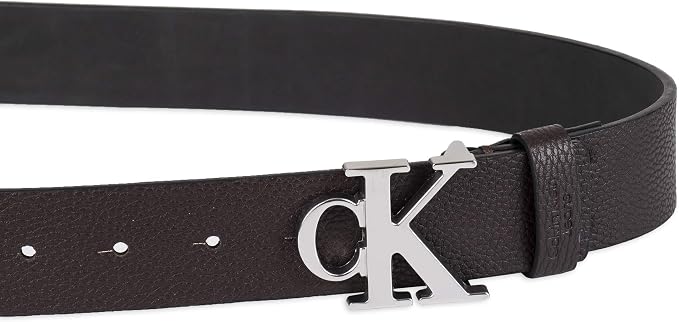 Calvin Klein Men’s CK Monogram Cut Out Buckle Belt – Casual Belt for Jeans & Everyday Wear