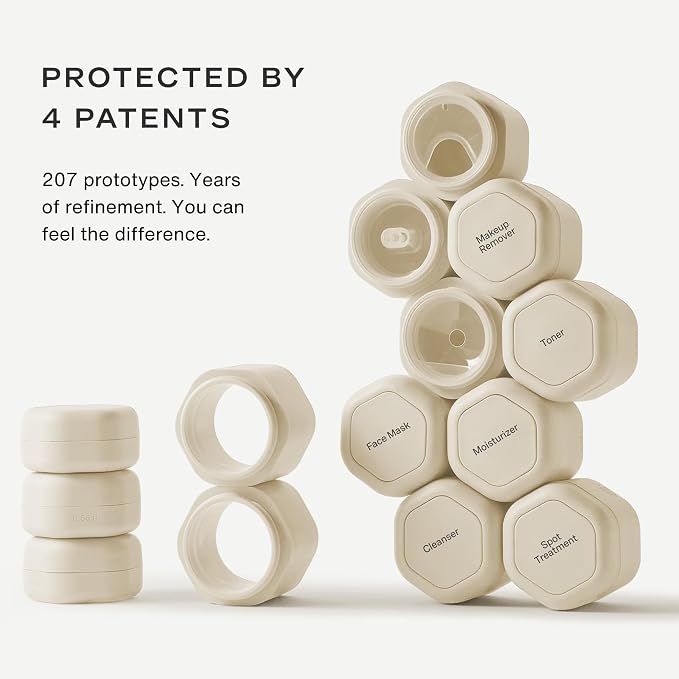 Cadence Travel Containers - 2 Piece Haircare Set - Magnetic Travel Capsules - For Shampoo, Conditioner, Hair Styling Product - 1 Small & 1 Medium Capsule - Shampoo & Conditioner Labels - Sand