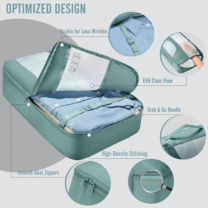 Veken 8 Set Packing Cubes for Travel Essentials, Suitcase Organizer Bags in 4 Sizes, Carry-On Luggage Accessories with Large Laundry Bag & Passport Holder, Must-Have for Airplane, Road Trip & Camping