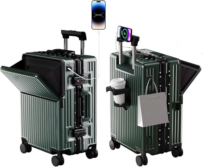 Carry on suitcase Zipperless Luggage,Polycarbonate Aluminum Hard Shell, Expandable Carry-On Suitcase with Spinner Wheels, 24 Inch Cabin