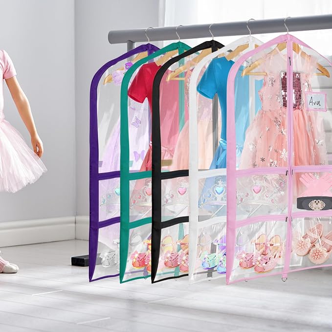 Univivi Clear Blue-Green PVC Dance Costume Garment Bag 40 Inch For Dance Competitions With 4 Medium Zipper Pockets And 1 Large Back Zippered Pocket (12 Pack, Clear Blue-Green)
