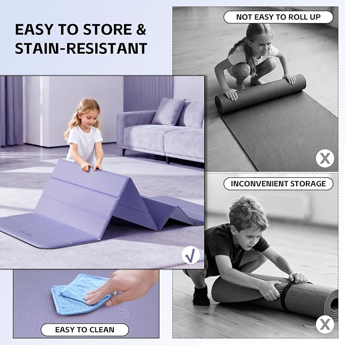 Foldable Yoga Mat,Thickened,0.4"Thick (10mm）,76"x26" | 12-Fold Design,SGS Certified TPE,Non-Slip & No Smell,Ultra Portability,For Yoga,Gym,Pilates,Home Workouts